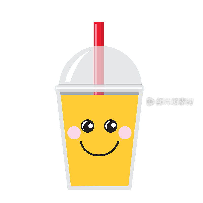 Happy Emoji Kawaii face on Bubble or Boba Tea Ceylon Thai Tea Flavor Full color Icon on white background